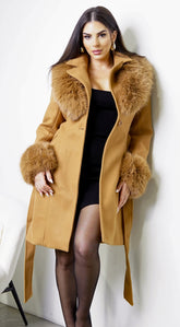 Sorrel Faux Fur Belted Coat - Khaki